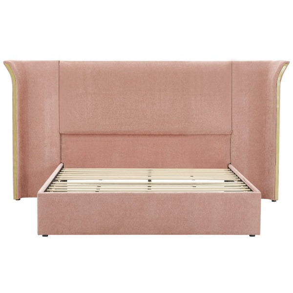 English Elm King Wingback Upholstered Bed Soft Chenille Fabric Tall Padded Headboard Bedroom Queen Pink W487S00643