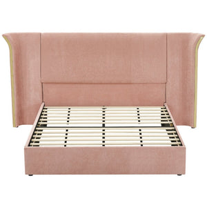 English Elm King Wingback Upholstered Bed Soft Chenille Fabric Tall Padded Headboard Bedroom Queen Pink W487S00643