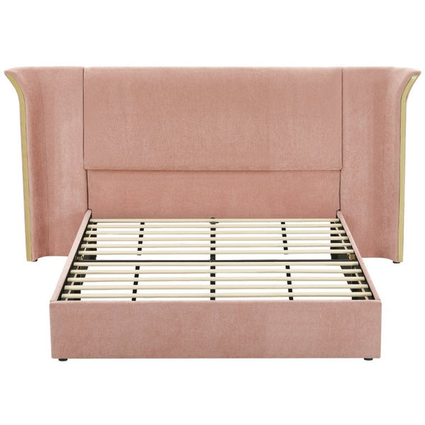 English Elm King Wingback Upholstered Bed Soft Chenille Fabric Tall Padded Headboard Bedroom Queen Pink W487S00643