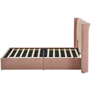 English Elm King Wingback Upholstered Bed Soft Chenille Fabric Tall Padded Headboard Bedroom Queen Pink W487S00643