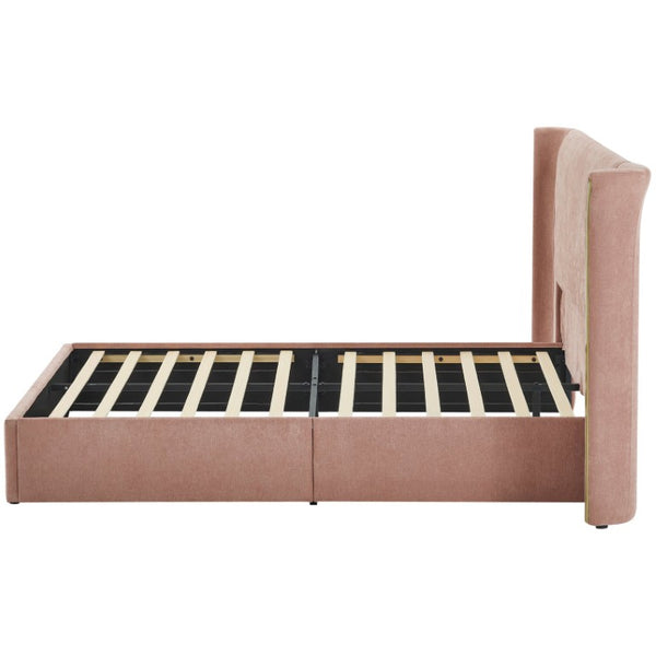 English Elm King Wingback Upholstered Bed Soft Chenille Fabric Tall Padded Headboard Bedroom Queen Pink W487S00643