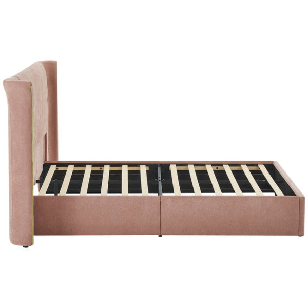 English Elm King Wingback Upholstered Bed Soft Chenille Fabric Tall Padded Headboard Bedroom Queen Pink W487S00643