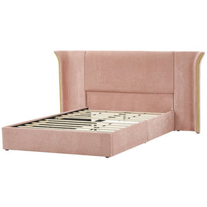 English Elm King Wingback Upholstered Bed Soft Chenille Fabric Tall Padded Headboard Bedroom Queen Pink W487S00643