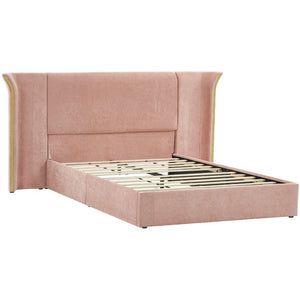 English Elm King Wingback Upholstered Bed Soft Chenille Fabric Tall Padded Headboard Bedroom Queen Pink W487S00643