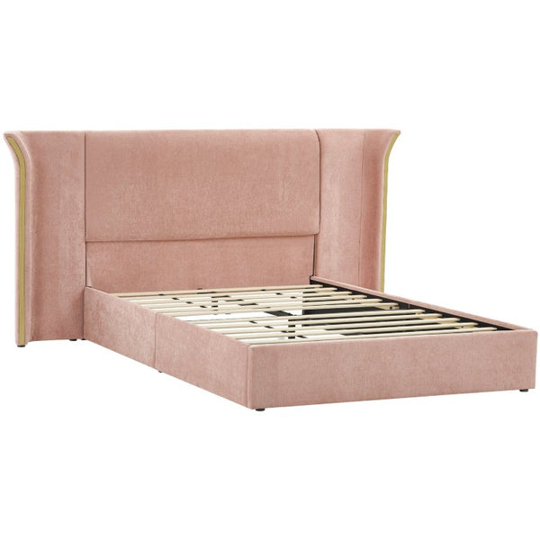 English Elm King Wingback Upholstered Bed Soft Chenille Fabric Tall Padded Headboard Bedroom Queen Pink W487S00643