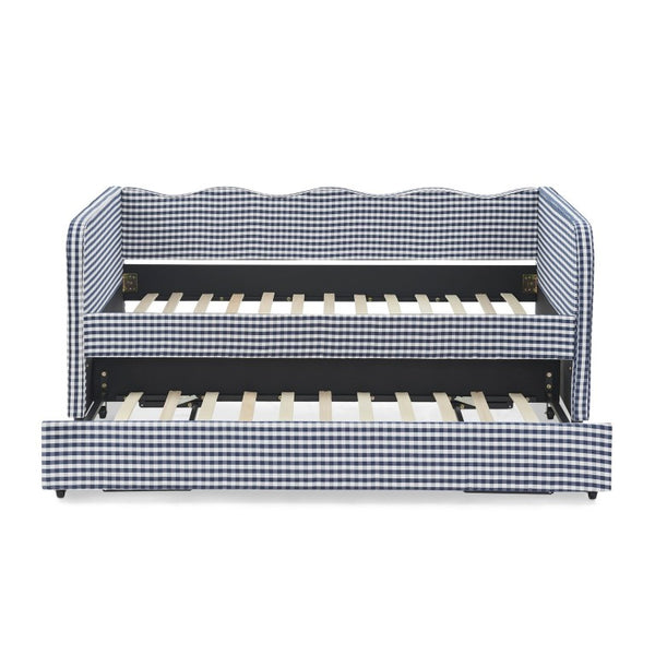 English Elm Twin‑size Gingham Daybed Sofa with Pull-Out Trundle Converts to King Sleeping Surface W487S00655