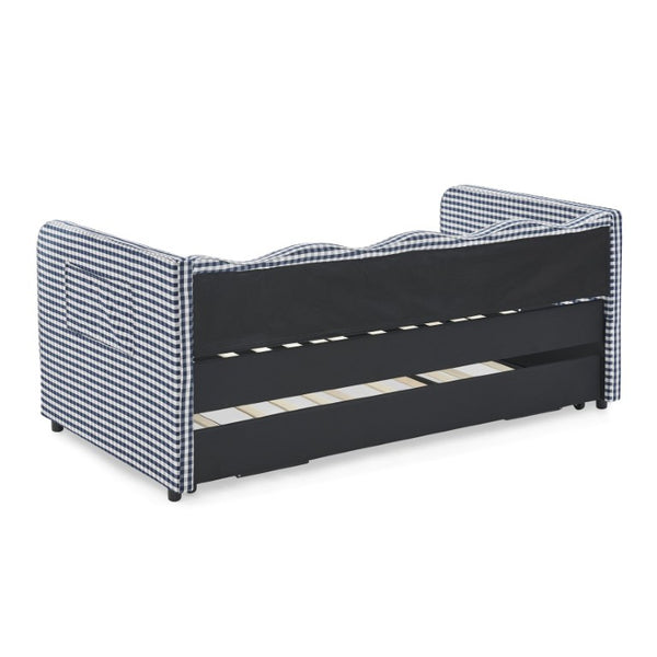 English Elm Twin‑size Gingham Daybed Sofa with Pull-Out Trundle Converts to King Sleeping Surface W487S00655