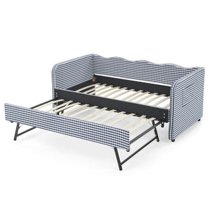 English Elm Twin‑size Gingham Daybed Sofa with Pull-Out Trundle Converts to King Sleeping Surface W487S00655