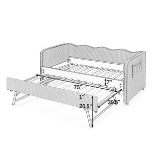 English Elm Twin‑size Gingham Daybed Sofa with Pull-Out Trundle Converts to King Sleeping Surface W487S00655