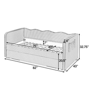 English Elm Twin‑size Gingham Daybed Sofa with Pull-Out Trundle Converts to King Sleeping Surface W487S00655