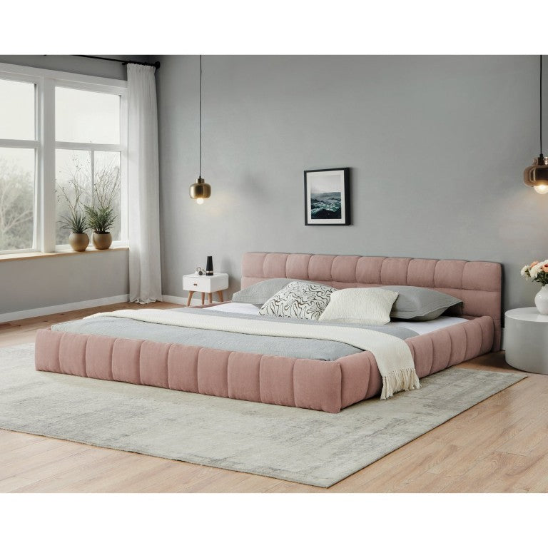 English Elm California King Chenille Platform Bed Low Profile Upholstered Frame No Box Spring W487S00656
