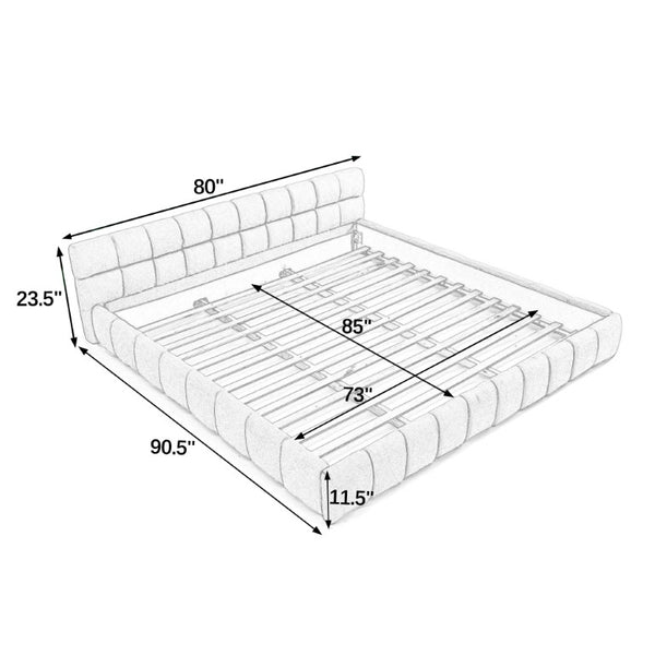 English Elm California King Chenille Platform Bed Low Profile Upholstered Frame No Box Spring W487S00656