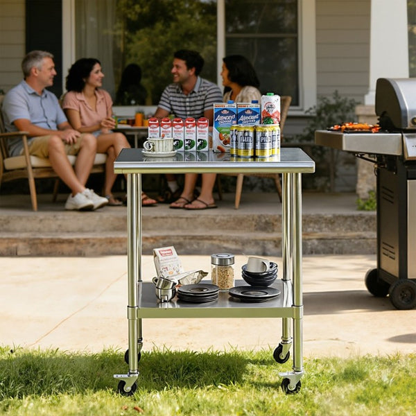 English Elm Stainless Steel NSF Prep Table with Locking Casters and Adjustable Undershelf W5006P397543
