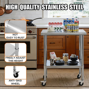 English Elm Stainless Steel NSF Prep Table with Locking Casters and Adjustable Undershelf W5006P397543
