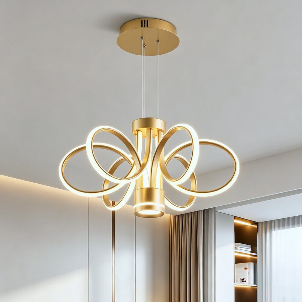 English Elm Modern Farmhouse Rectangular Led Chandelier Seeded Glass Gold Finish Dining Kitchen W5008P467003