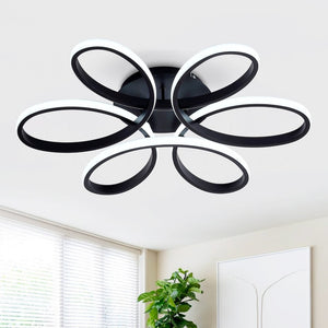 English Elm 23 Inch Six Ring Flower Flush Mount Led Ceiling Light Matte Black Dimmable Fixture W5008P467008