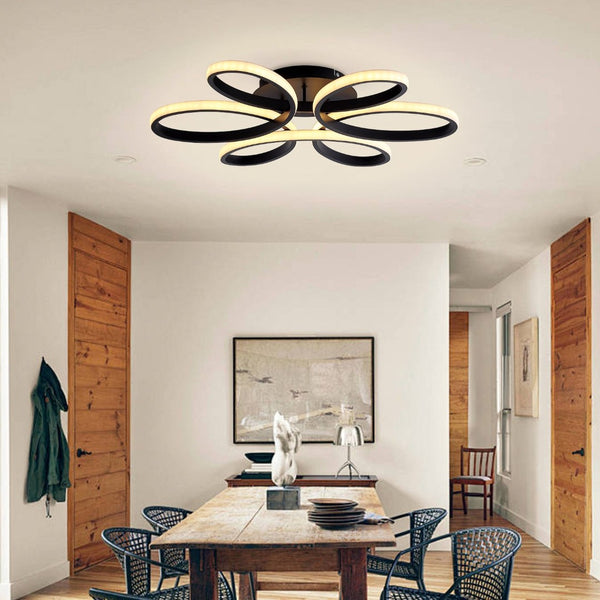 English Elm 23 Inch Six Ring Flower Flush Mount Led Ceiling Light Matte Black Dimmable Fixture W5008P467008