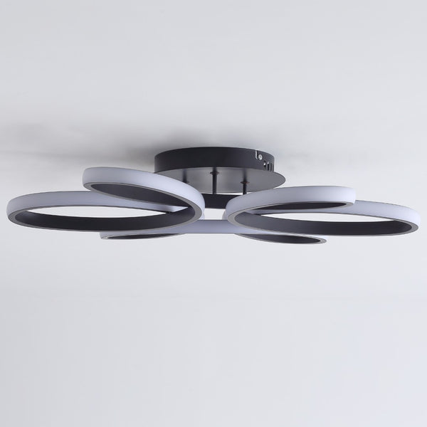 English Elm 23 Inch Six Ring Flower Flush Mount Led Ceiling Light Matte Black Dimmable Fixture W5008P467008