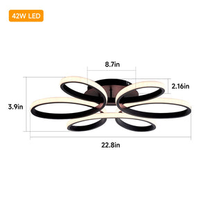 English Elm 23 Inch Six Ring Flower Flush Mount Led Ceiling Light Matte Black Dimmable Fixture W5008P467008