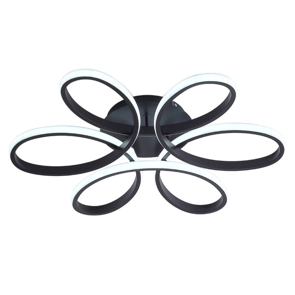 English Elm 23 Inch Six Ring Flower Flush Mount Led Ceiling Light Matte Black Dimmable Fixture W5008P467008