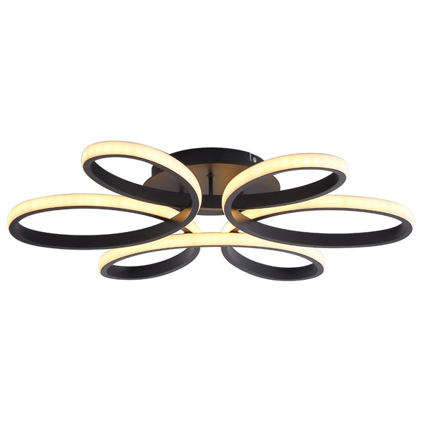 English Elm 23 Inch Six Ring Flower Flush Mount Led Ceiling Light Matte Black Dimmable Fixture W5008P467008
