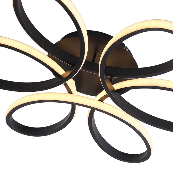 English Elm 23 Inch Six Ring Flower Flush Mount Led Ceiling Light Matte Black Dimmable Fixture W5008P467008