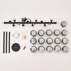 English Elm Pendant Chandelier with Seeded Glass Shades Sixteen Bulb Farmhouse Dining Fixture Matte Black / Smoke Grey W5008P509979