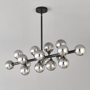 English Elm Pendant Chandelier with Seeded Glass Shades Sixteen Bulb Farmhouse Dining Fixture Matte Black / Smoke Grey W5008P509979