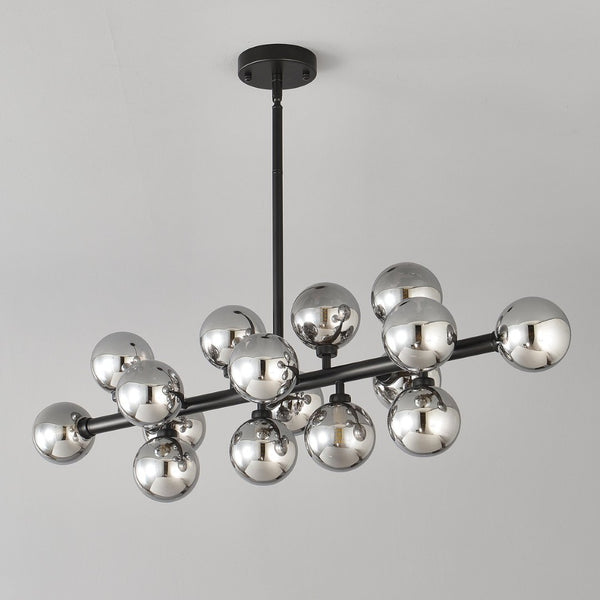 English Elm Pendant Chandelier with Seeded Glass Shades Sixteen Bulb Farmhouse Dining Fixture Matte Black / Smoke Grey W5008P509979