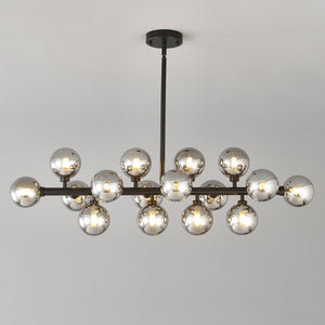 English Elm Pendant Chandelier with Seeded Glass Shades Sixteen Bulb Farmhouse Dining Fixture Matte Black / Smoke Grey W5008P509979