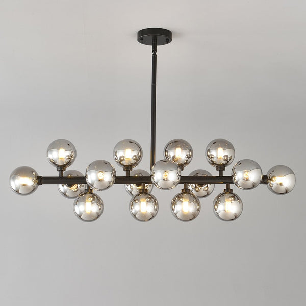 English Elm Pendant Chandelier with Seeded Glass Shades Sixteen Bulb Farmhouse Dining Fixture Matte Black / Smoke Grey W5008P509979