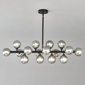 English Elm Pendant Chandelier with Seeded Glass Shades Sixteen Bulb Farmhouse Dining Fixture Matte Black / Smoke Grey W5008P509979