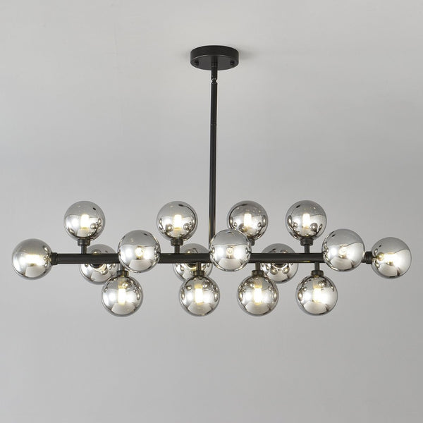 English Elm Pendant Chandelier with Seeded Glass Shades Sixteen Bulb Farmhouse Dining Fixture Matte Black / Smoke Grey W5008P509979
