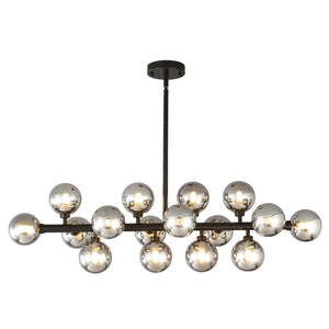 English Elm Pendant Chandelier with Seeded Glass Shades Sixteen Bulb Farmhouse Dining Fixture Matte Black / Smoke Grey W5008P509979