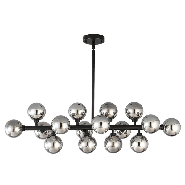 English Elm Pendant Chandelier with Seeded Glass Shades Sixteen Bulb Farmhouse Dining Fixture Matte Black / Smoke Grey W5008P509979