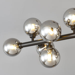 English Elm Pendant Chandelier with Seeded Glass Shades Sixteen Bulb Farmhouse Dining Fixture Matte Black / Smoke Grey W5008P509979