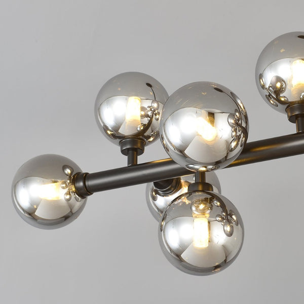 English Elm Pendant Chandelier with Seeded Glass Shades Sixteen Bulb Farmhouse Dining Fixture Matte Black / Smoke Grey W5008P509979