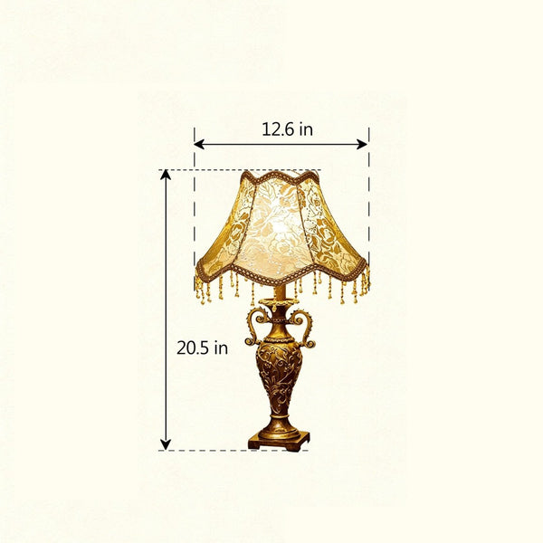 English Elm Classical Antique Brass Resin Table Lamp with Floral Fabric Shade for Bedroom Ambiance W5008P510515