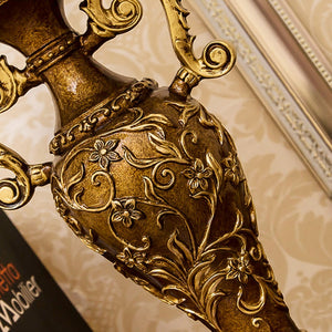 English Elm Classical Antique Brass Resin Table Lamp with Floral Fabric Shade for Bedroom Ambiance W5008P510515