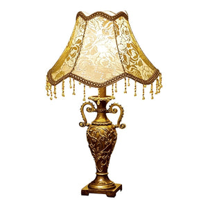English Elm Classical Antique Brass Resin Table Lamp with Floral Fabric Shade for Bedroom Ambiance W5008P510515