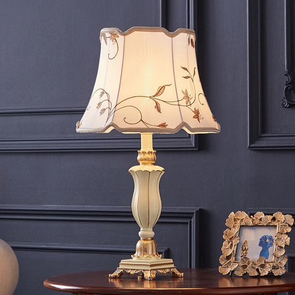 English Elm Beige Floral Gauze Farmhouse Table Lamp with Resin Base for Bedroom or Home Office W5008P510975