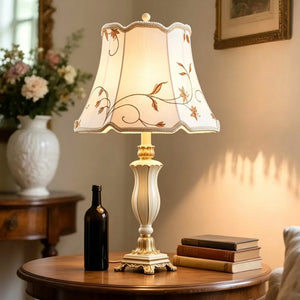 English Elm Beige Floral Gauze Farmhouse Table Lamp with Resin Base for Bedroom or Home Office W5008P510975