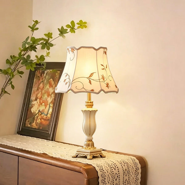 English Elm Beige Floral Gauze Farmhouse Table Lamp with Resin Base for Bedroom or Home Office W5008P510975