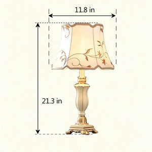 English Elm Beige Floral Gauze Farmhouse Table Lamp with Resin Base for Bedroom or Home Office W5008P510975