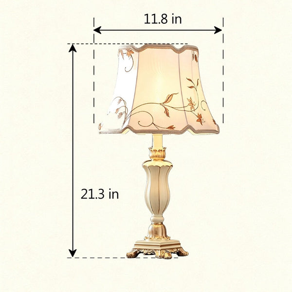 English Elm Beige Floral Gauze Farmhouse Table Lamp with Resin Base for Bedroom or Home Office W5008P510975