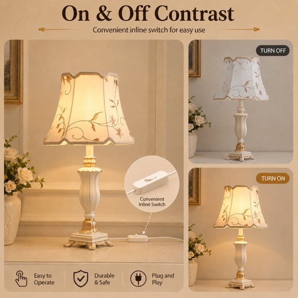 English Elm Beige Floral Gauze Farmhouse Table Lamp with Resin Base for Bedroom or Home Office W5008P510975