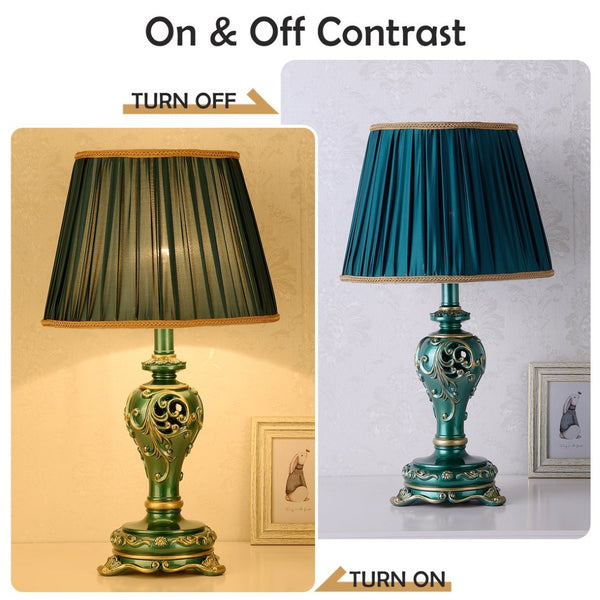 English Elm Farmhouse Carved Resin Table Lamp with Built-in Nightlight for Bedroom or Living Room W5008P511007