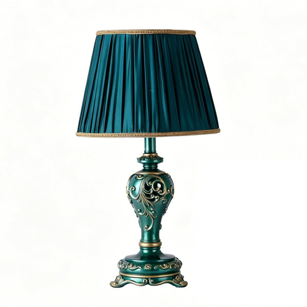 English Elm Farmhouse Carved Resin Table Lamp with Built-in Nightlight for Bedroom or Living Room W5008P511007