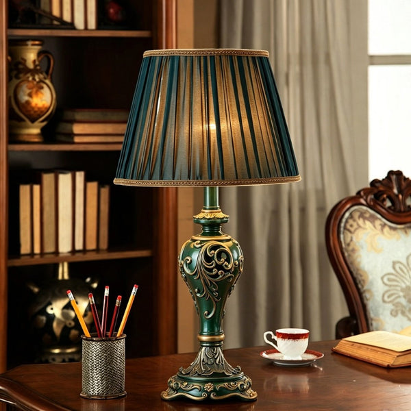 English Elm Farmhouse Carved Resin Table Lamp with Built-in Nightlight for Bedroom or Living Room W5008P511007
