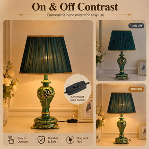English Elm Farmhouse Carved Resin Table Lamp with Built-in Nightlight for Bedroom or Living Room W5008P511007